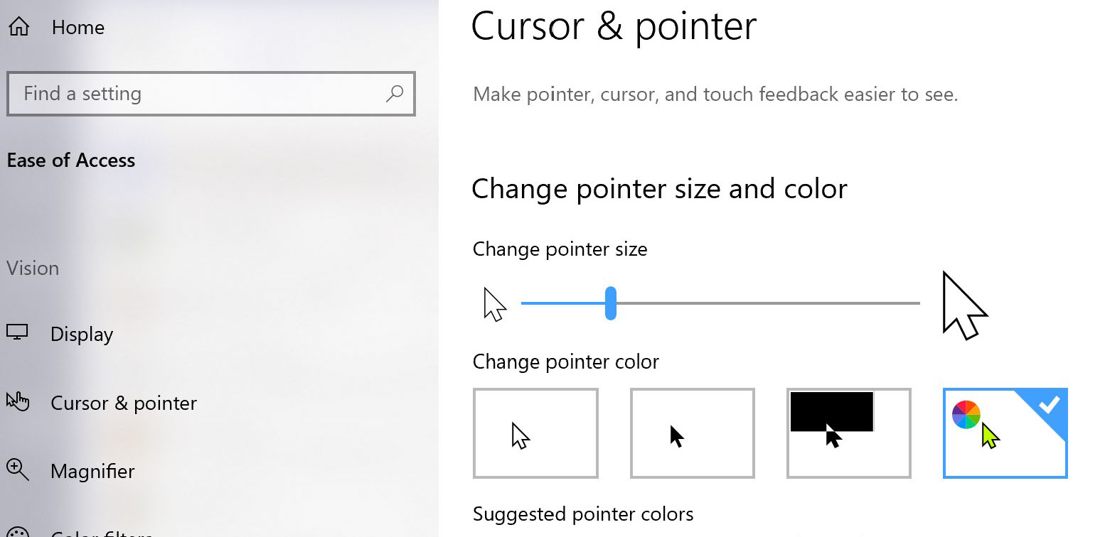 Screenshot of Cursor & pointer page