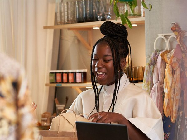 Woman smiling in a store