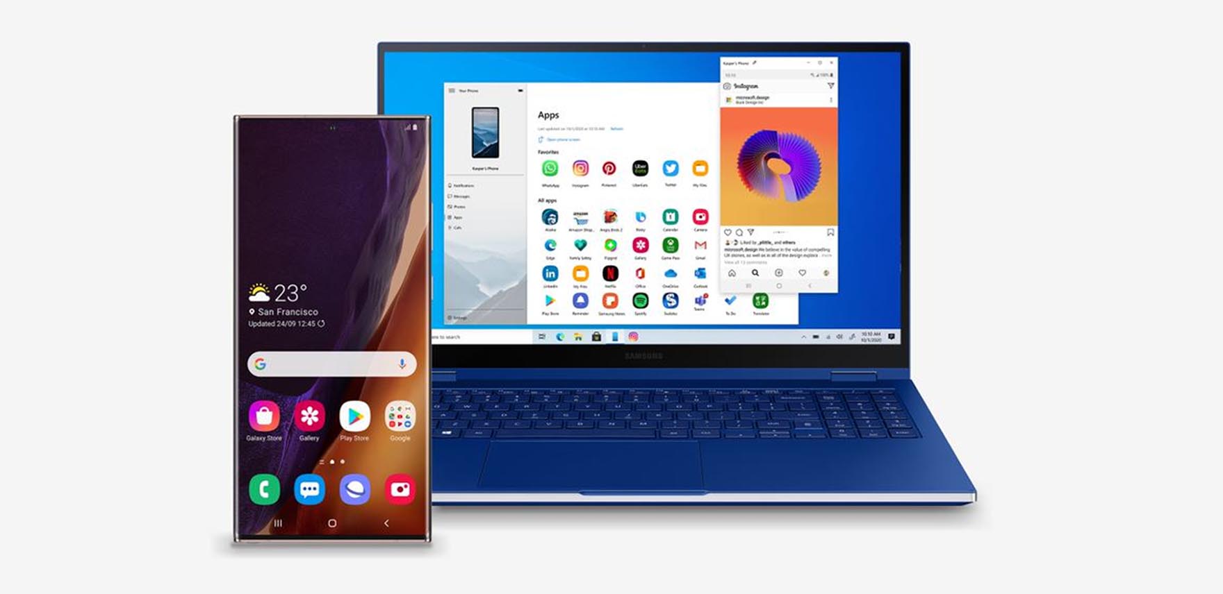 Samsung phone next to Windows PC laptop