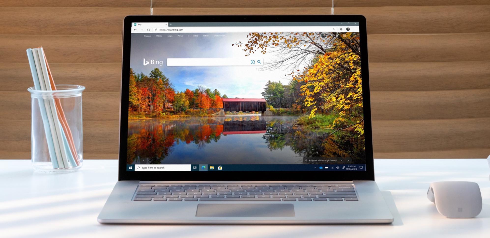 Laptop displaying Bing