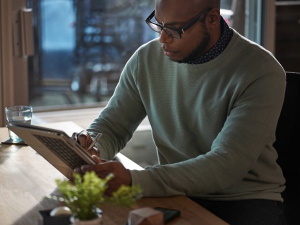 Man working on a tablet computer