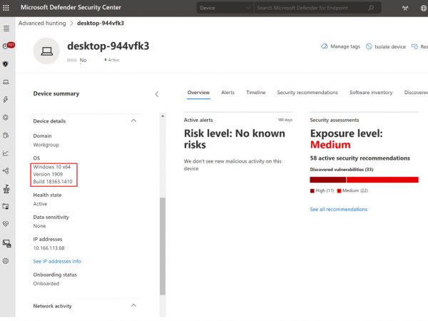 Microsoft Defender user interface