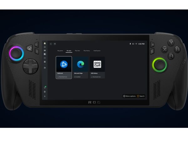 Close-up of a handheld gaming device showing the My Apps tab