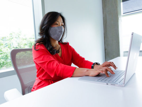 Woman working on a laptop computer