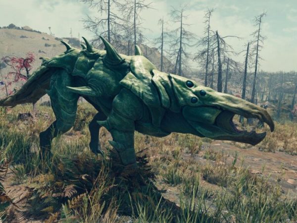 Alien creature roams dry forest