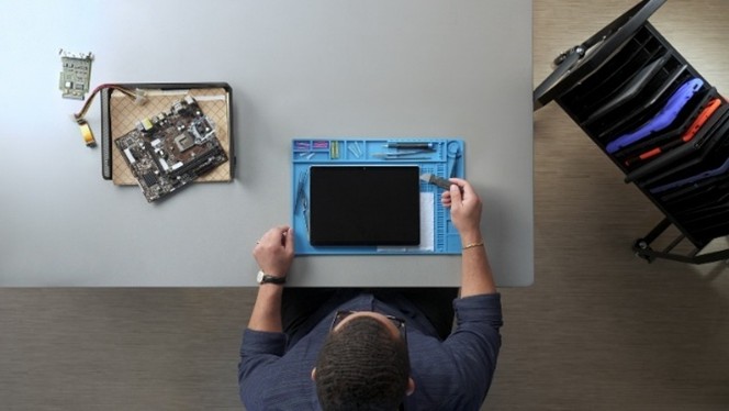 View of a person working on a tablet device