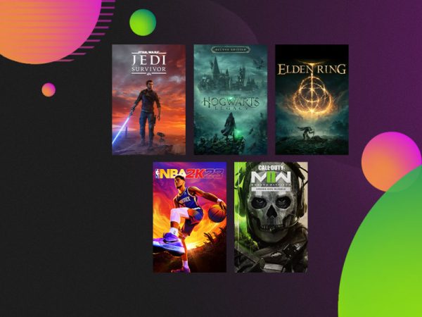 5 PC game titles in middle of screen