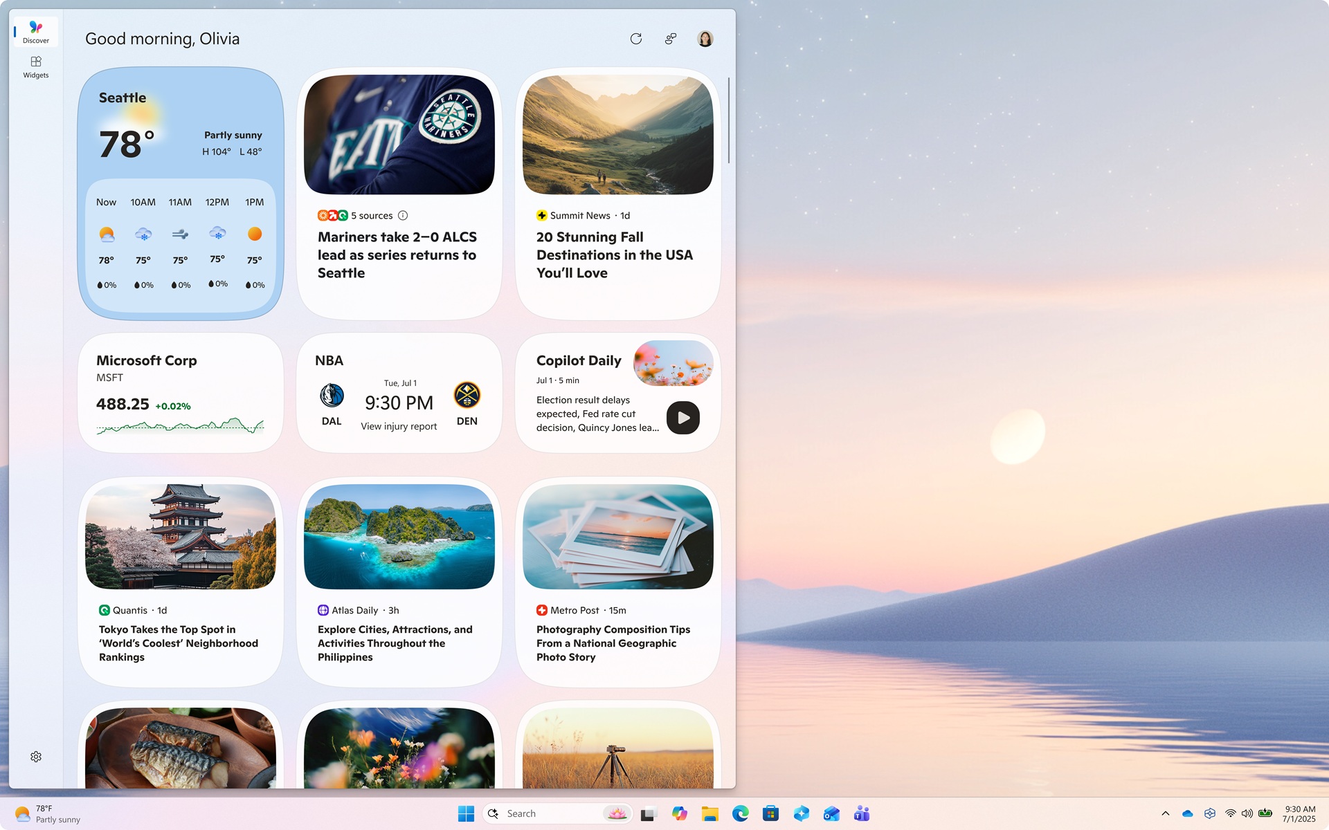 New visual experience for the Discover feed on your widgets board.