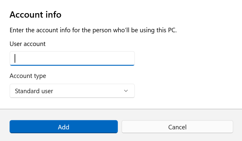 New 'Add account' dialog user experience for work or school users.