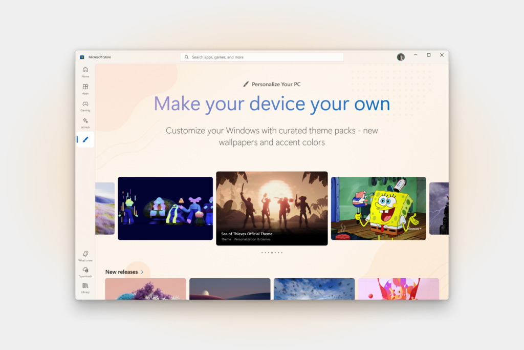 Image of a themes landing page in the Microsoft Store