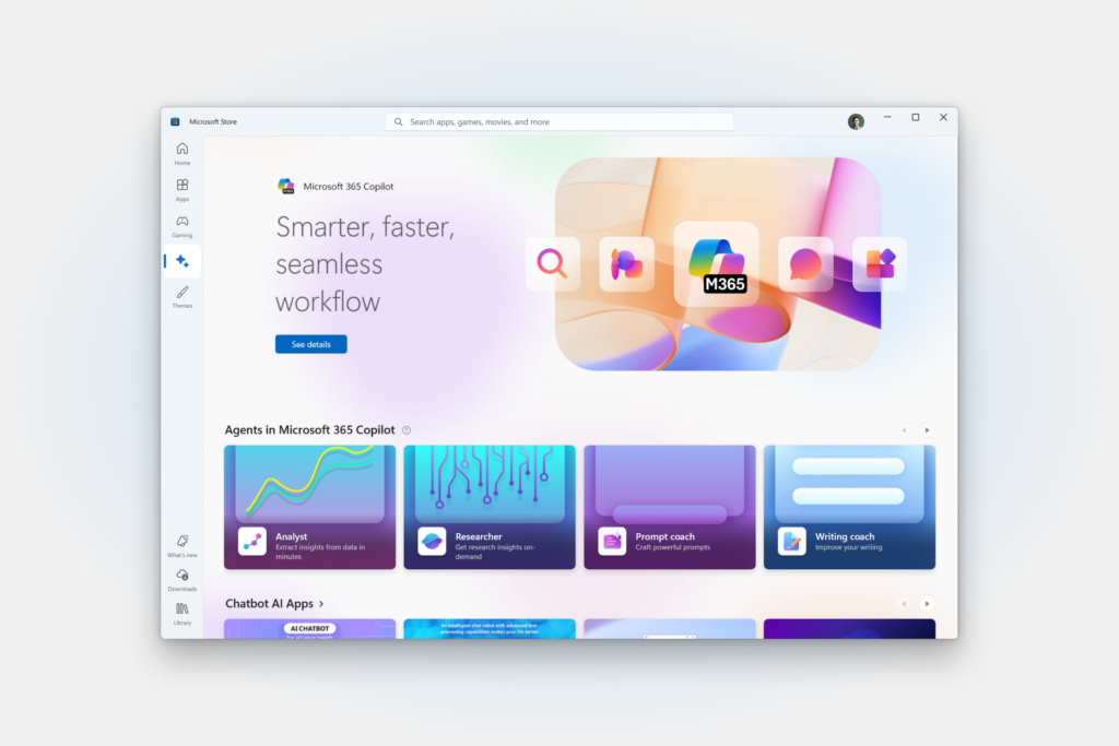 Image of AI Hub page experience with agents.