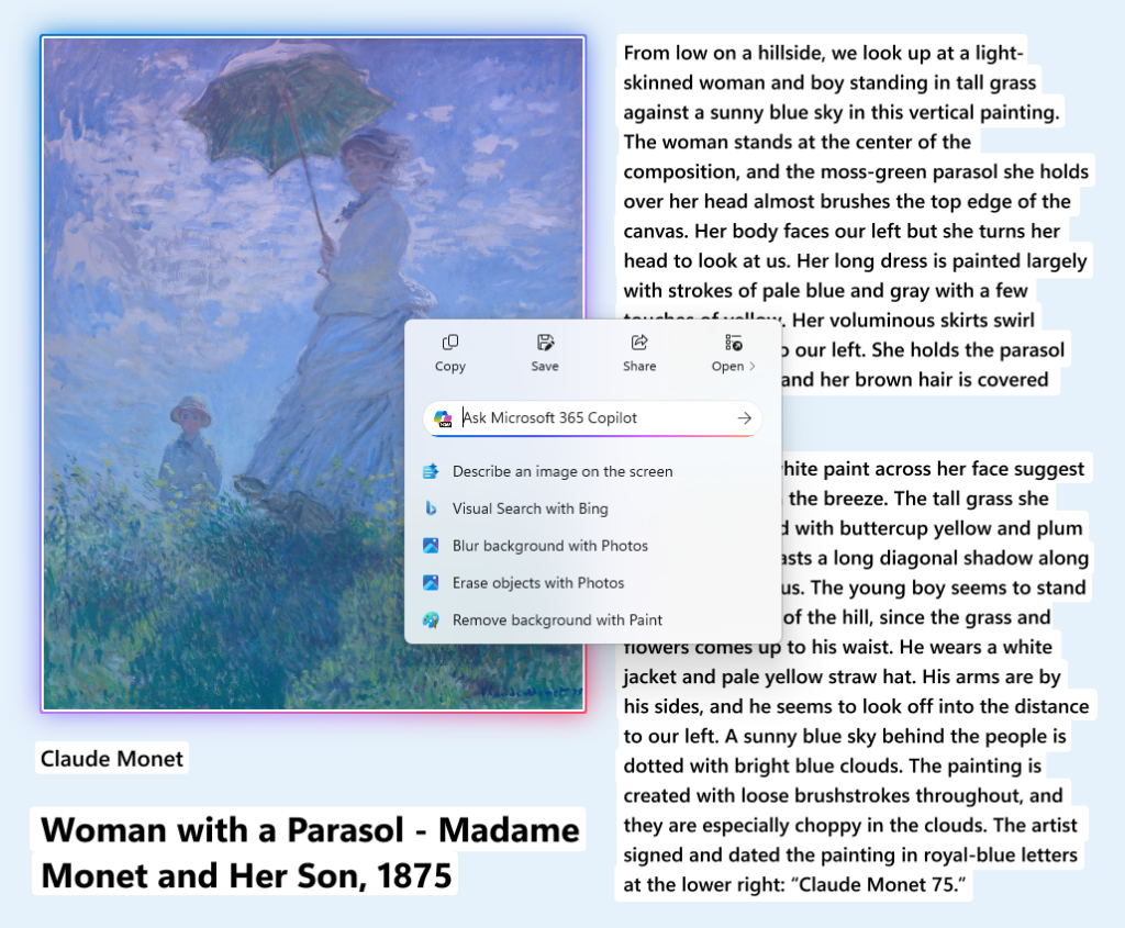UI showing the context menu automatically appearing to provide quick access to common actions.