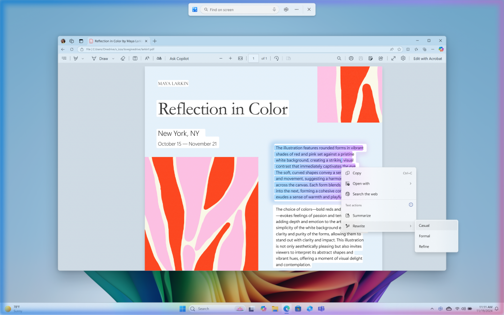 New Refine text action in Click to Do.