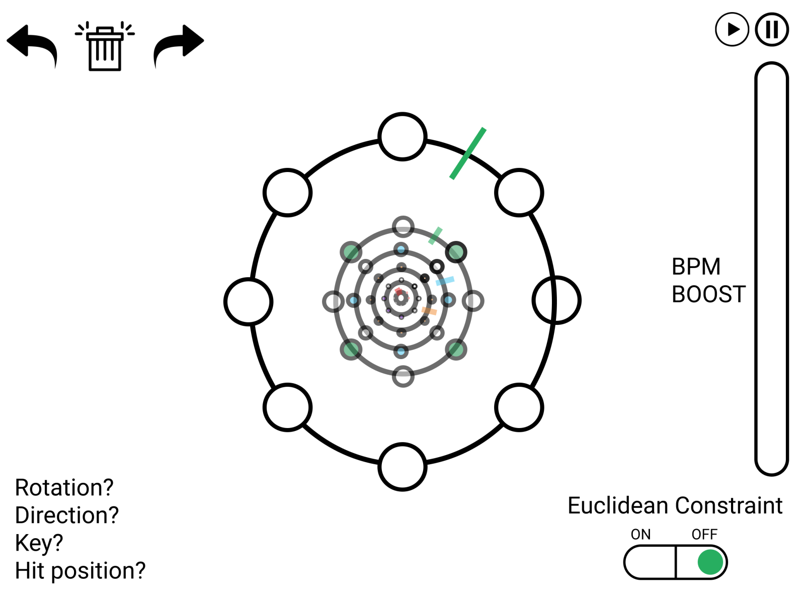 Computer-drawn image of circle with more circles evenly spaced on its lines