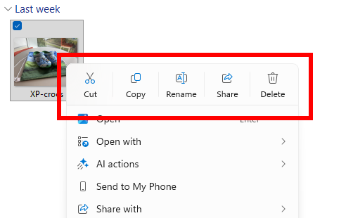 Dividers between top-level icons in the File Explorer context menu.