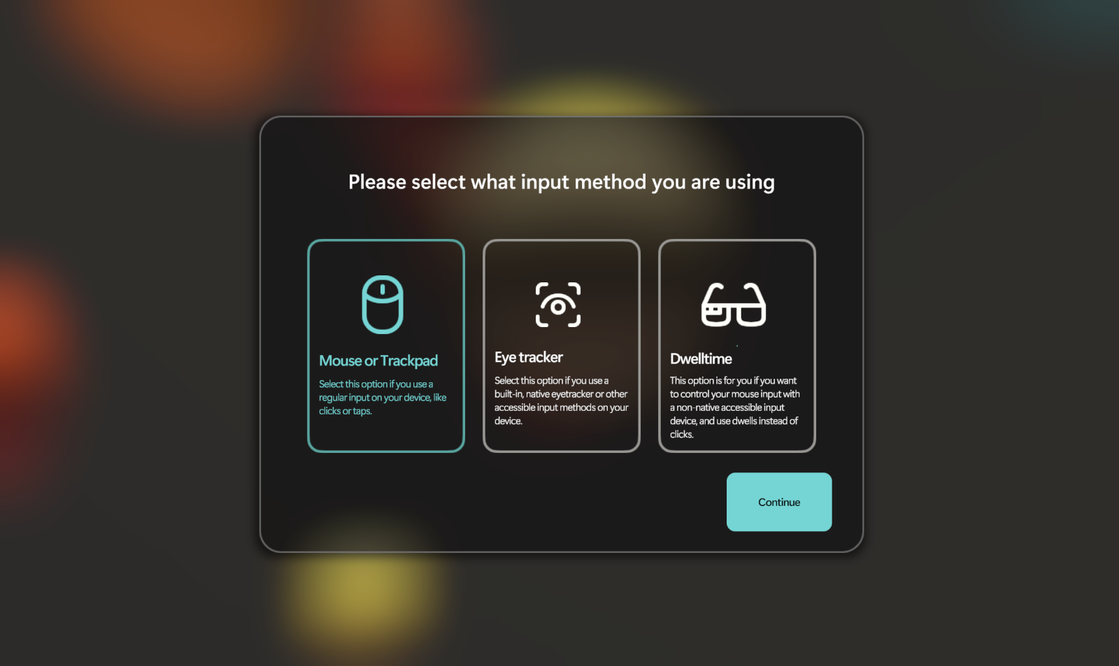 Screenshot showing choices of interaction methods in-app