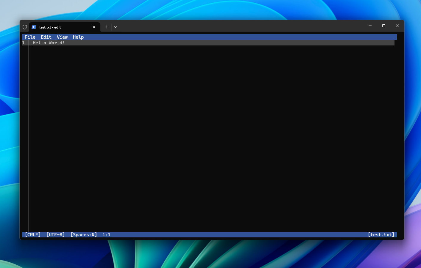 Editing a text file in Terminal using the Edit command line text editor.
