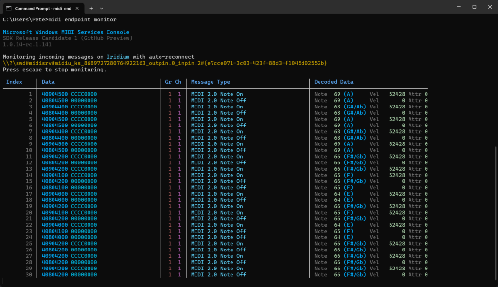 Windows MIDI Services Console Monitor
