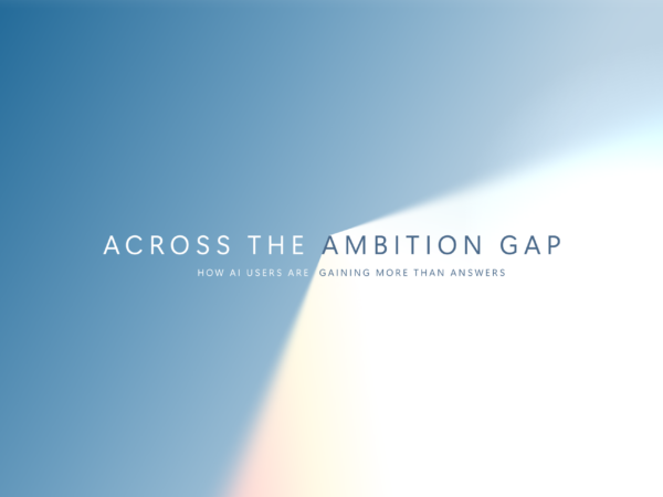 Text reading Across the ambition gap, how ai users are gaining more than answers.