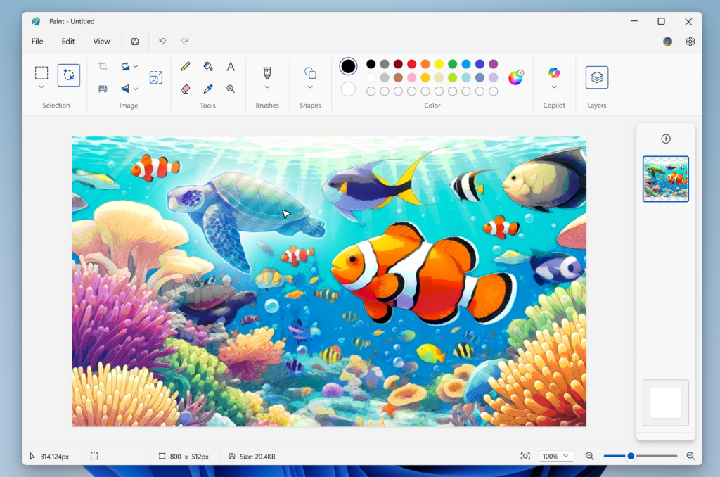 Paint screen shot with fish and other undersea plants and animals.