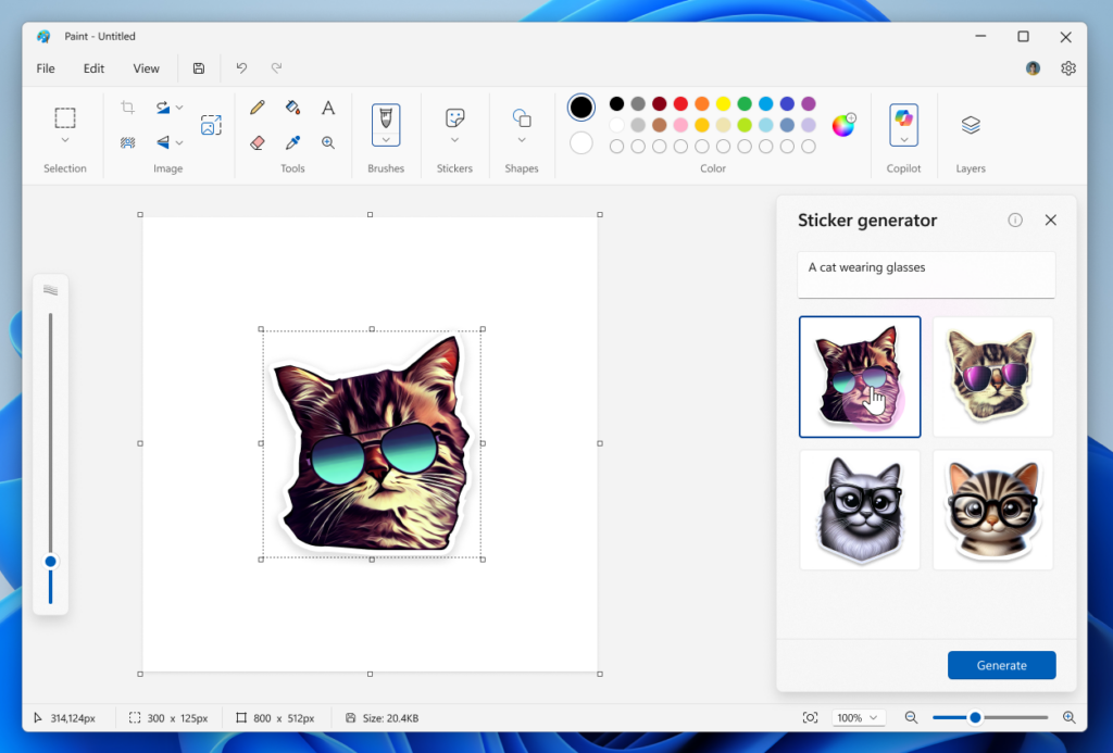 Paint screen shot with stickers of cat faces.