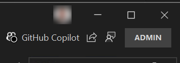 Visual Studio user interface, top right of the IDE containing a badge “Admin”