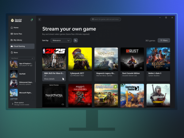 Screenshot of Xbox PC app screen with games on tiles